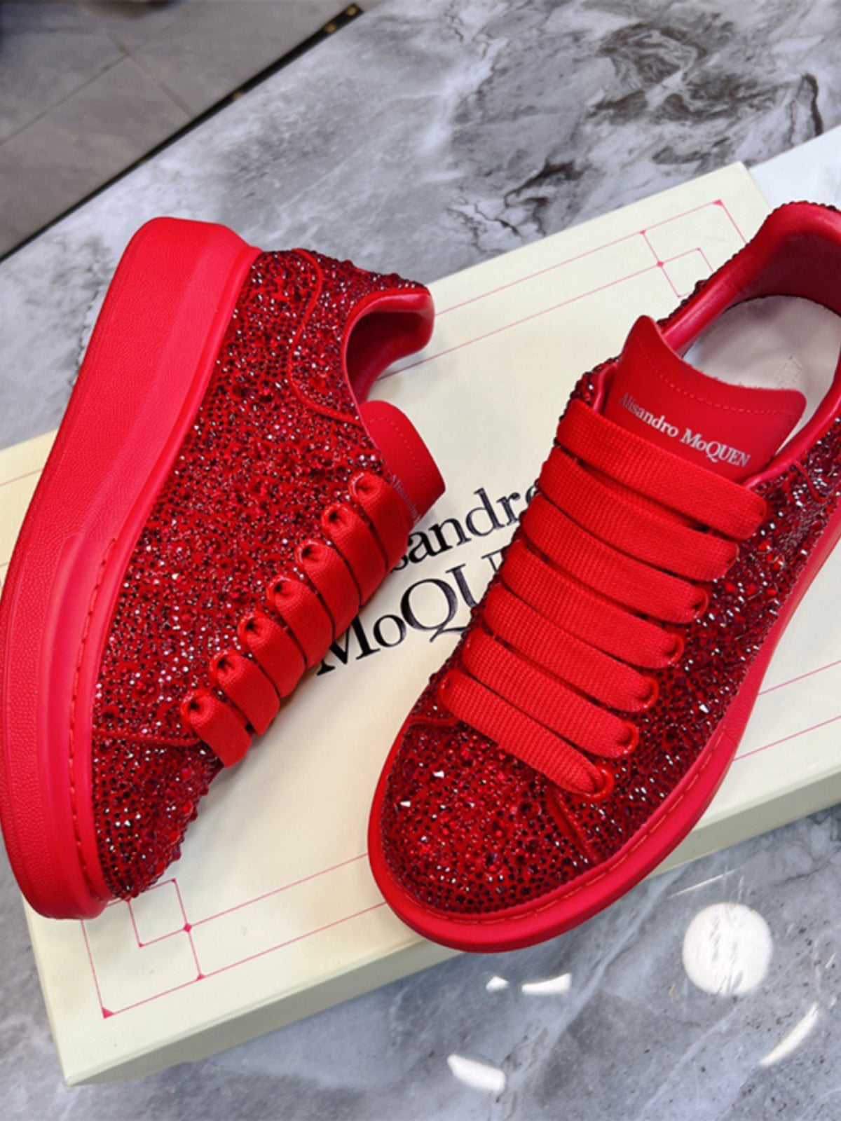 Unisex Rhinestone Platform Sneakers – Red