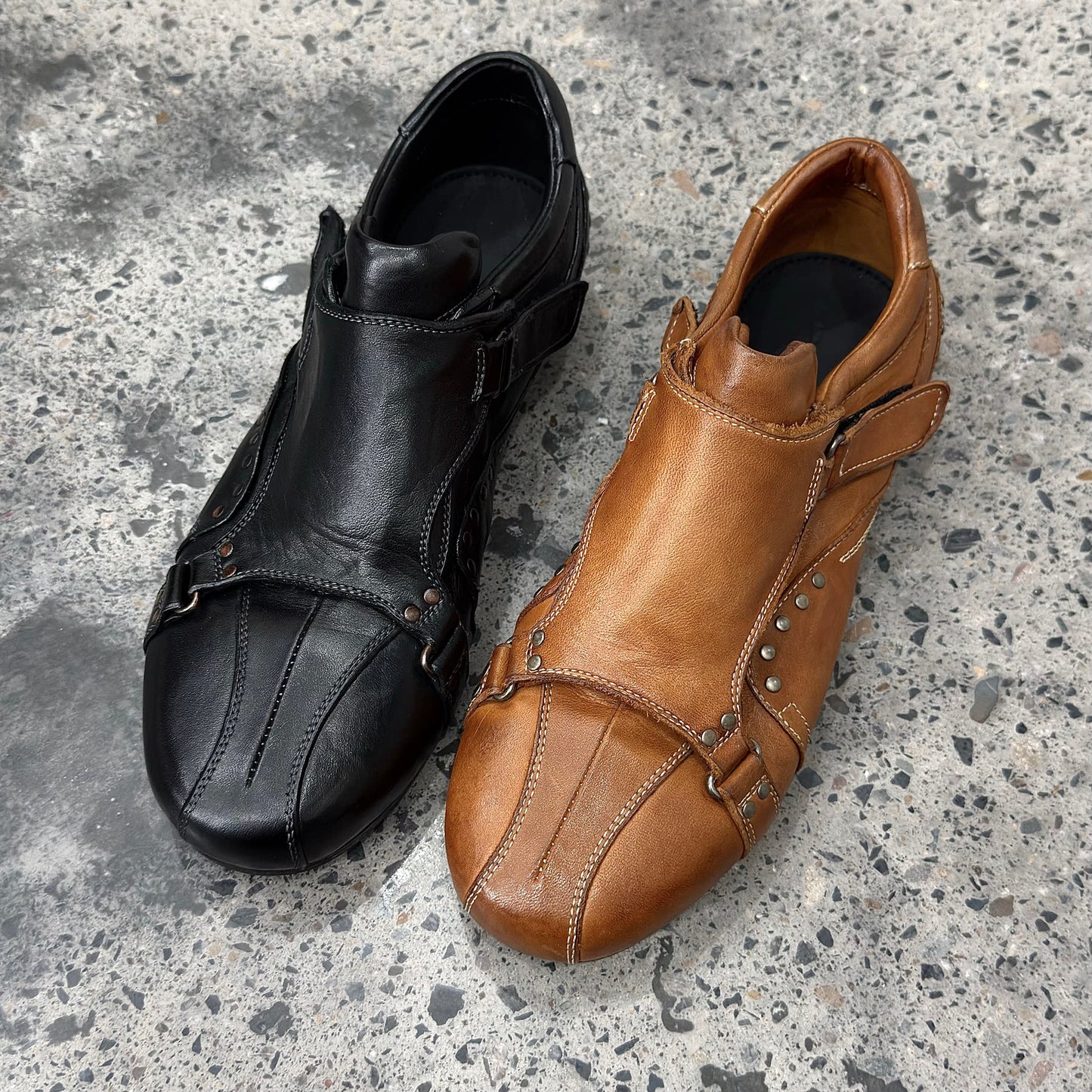 horse leather washed rivet locomotive Velcro retro old German training shoes