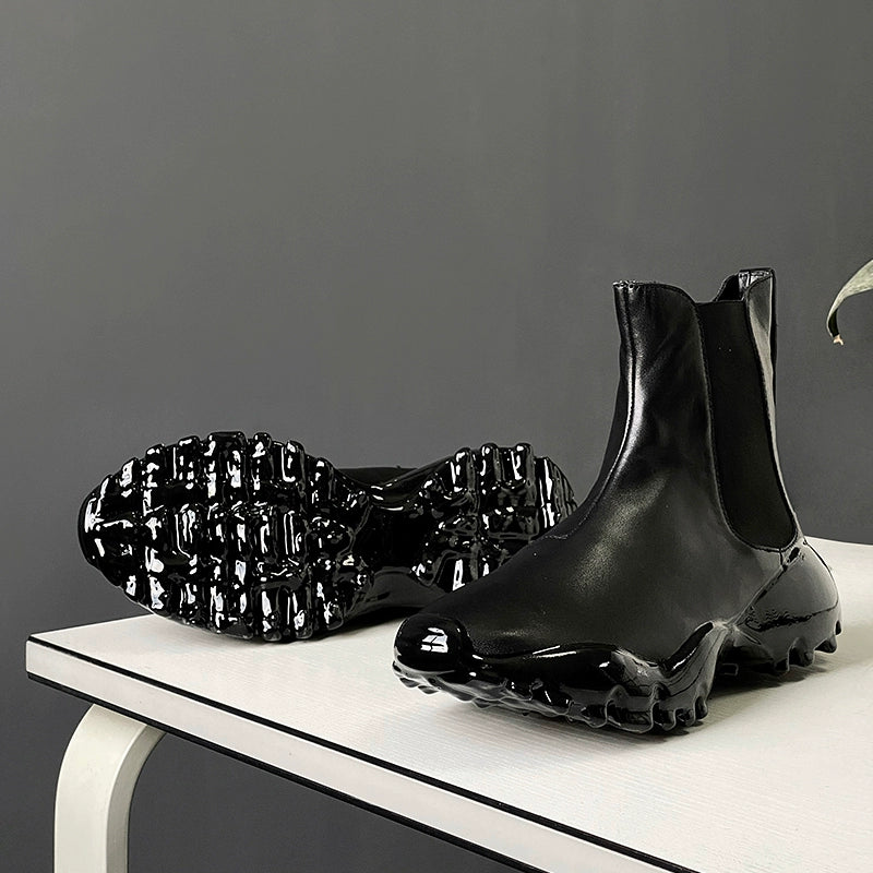 Epoxy short boots melted bottom first layer cowhide Chelsea boots elastic band casual men's boots