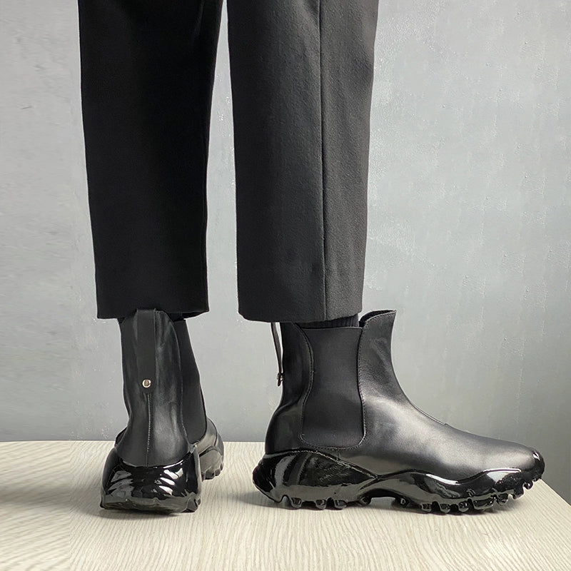 Epoxy short boots melted bottom first layer cowhide Chelsea boots elastic band casual men's boots