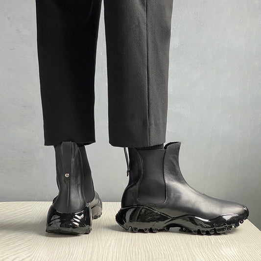 Epoxy short boots melted bottom first layer cowhide Chelsea boots elastic band casual men's boots