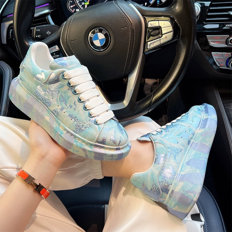 Unisex Graffiti Platform Sneakers – Blue Gold