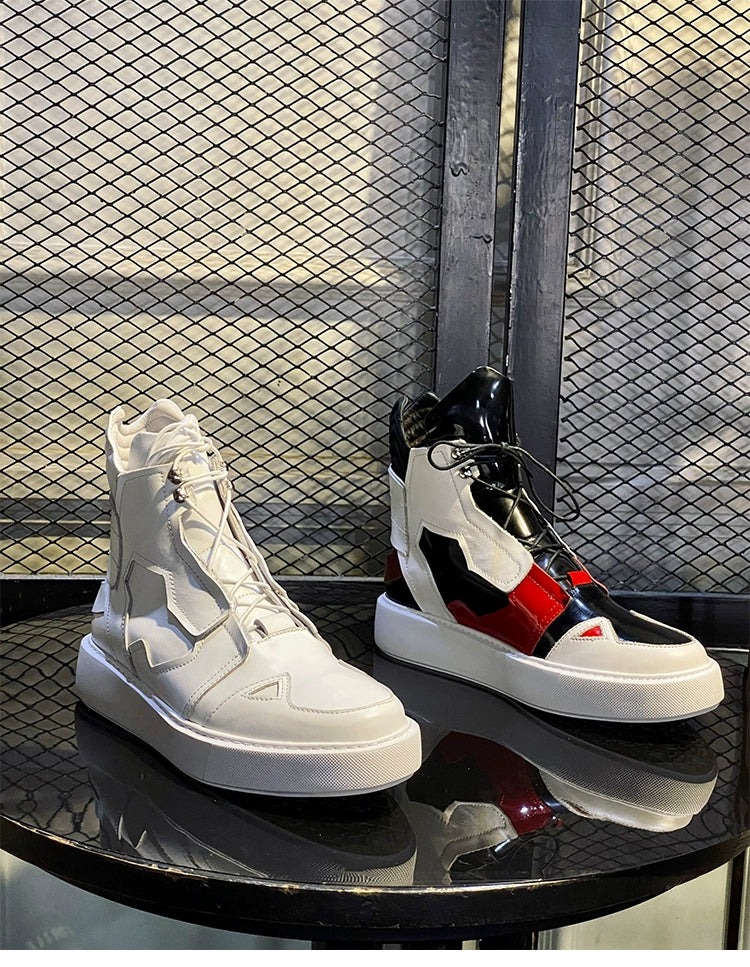 Sports boots cowhide lace-up trendy men's British leather boots ultra-light bottom wave shoes color matching short boots