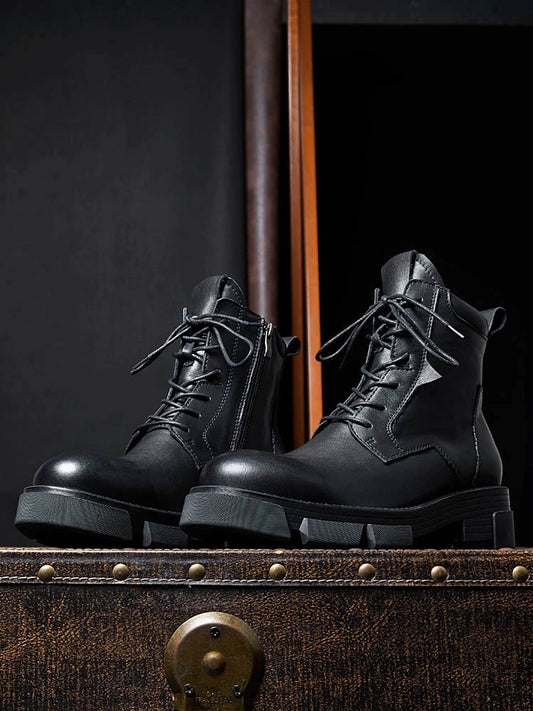 Height-increasing first-layer cowhide thick-soled tooling boots men's zipper retro Martin boots