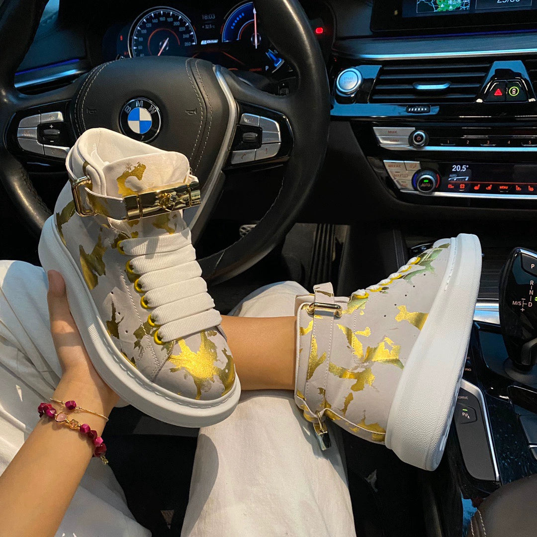 Unisex Camo High Top Sneakers – Blue Gold