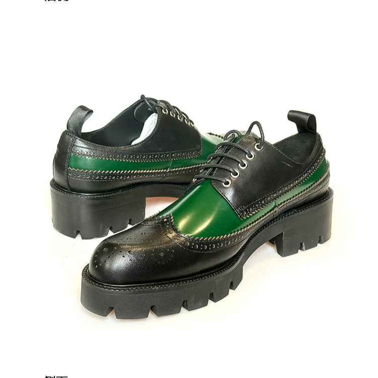 Brock platform leather shoes men's casual carved first layer cowhide heightening men's shoes