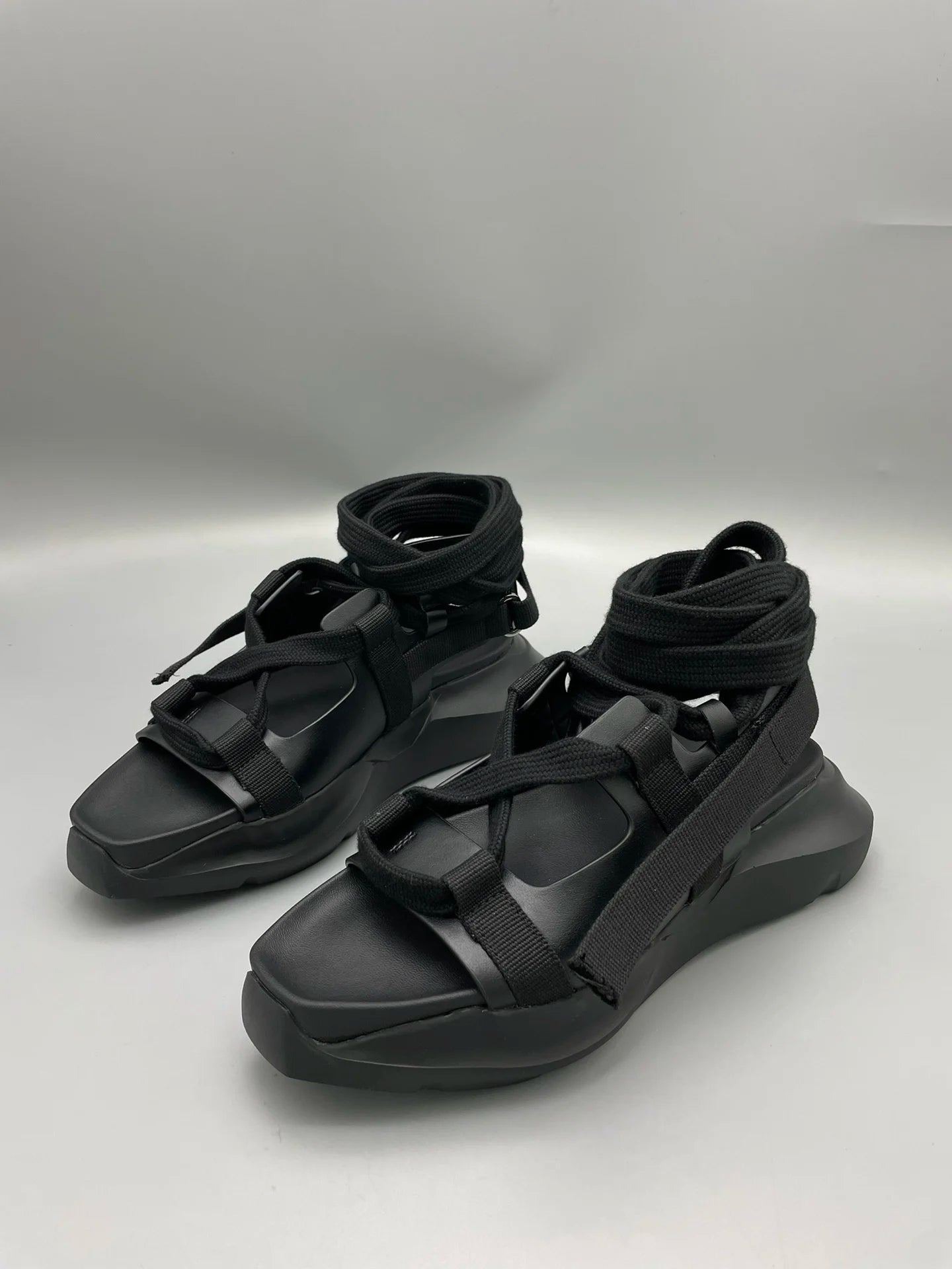 Men Sandals Platform Black Casual Rome Gladiator Leather  Summer Shoes