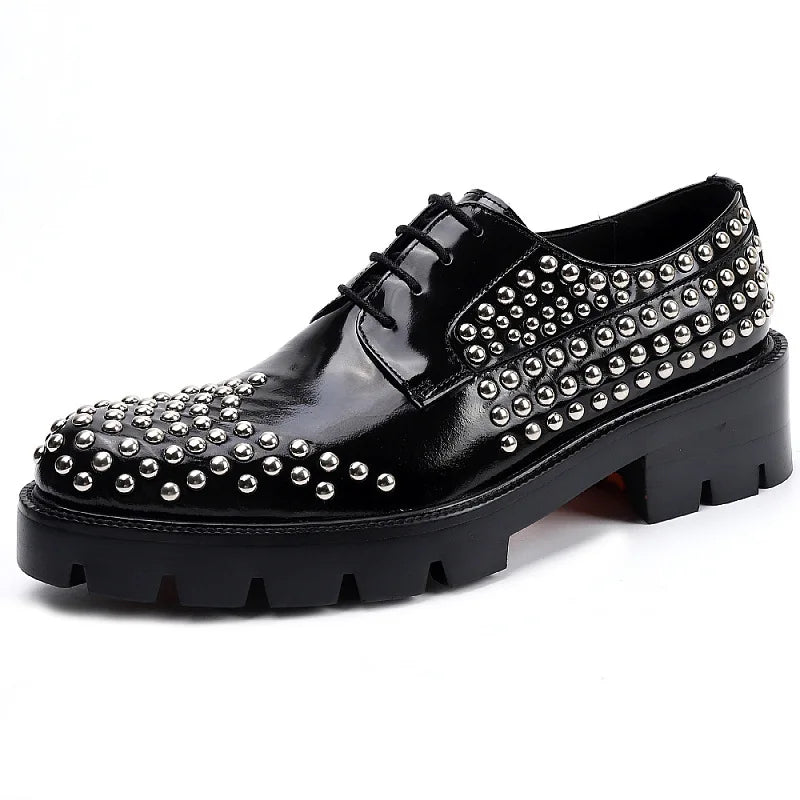 Luxury Men's Formal Genuine Leather Dress Shoes with Lace up Rivets