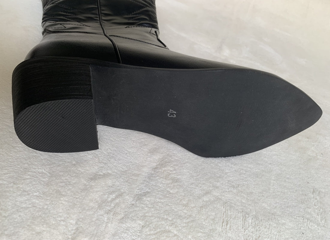 Pointed Toe Knee High Ladies Leather Motorcycle Boots