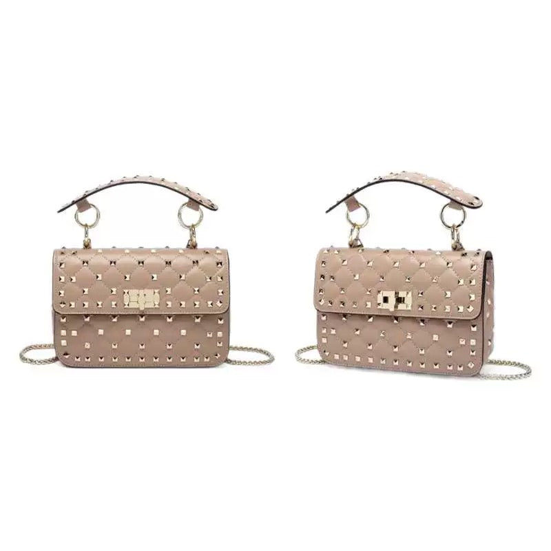 Rivet decoration Black Genuine Leather women Bags