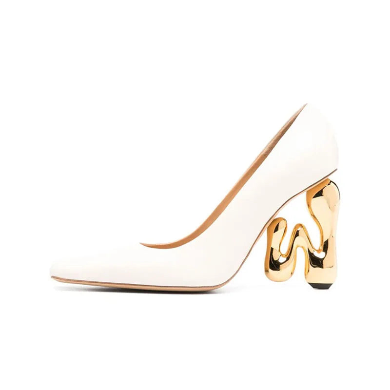 Women's Square toe Metal Alien heel shoes Asaguchi Super high heel Mixed Colors pumps