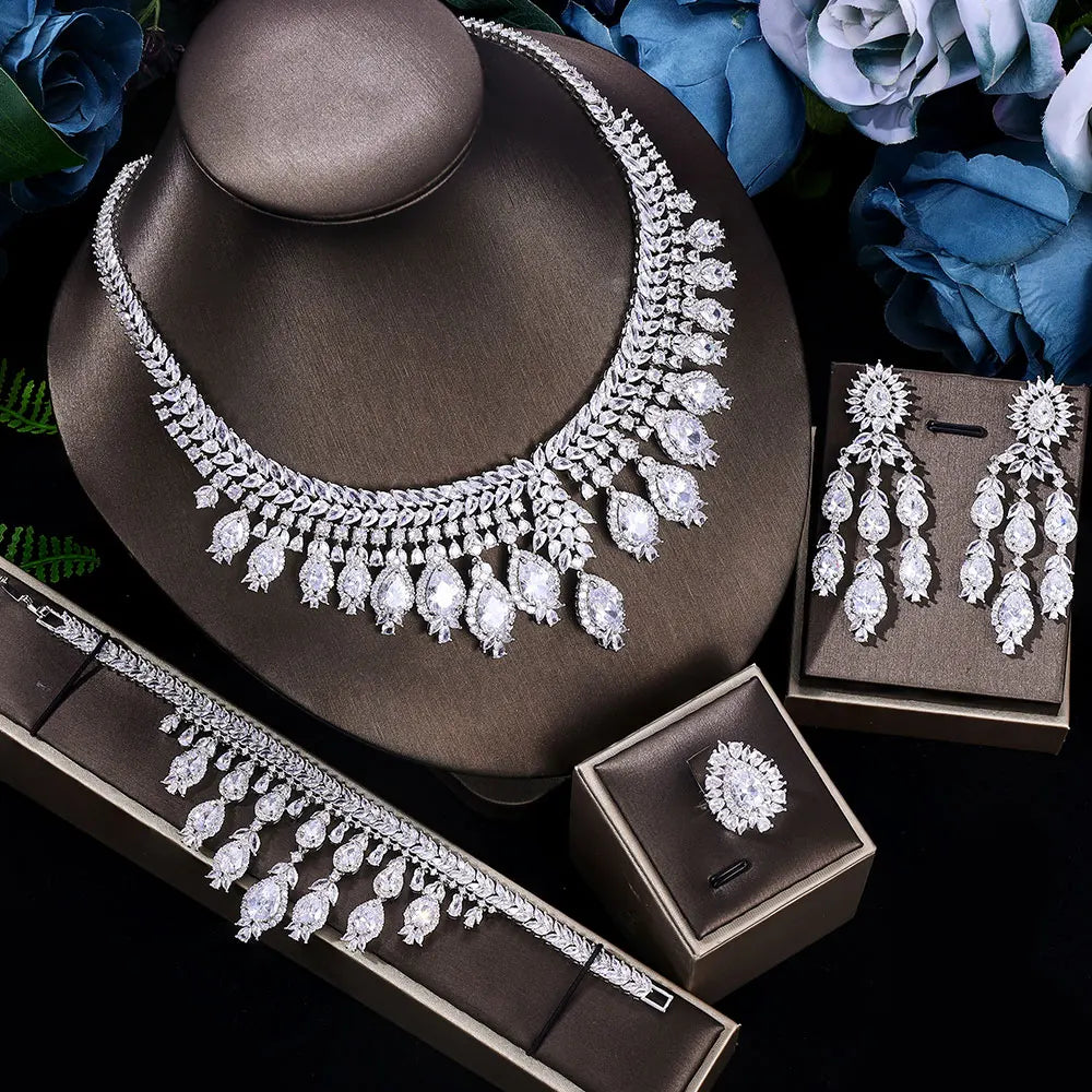 3A Zircon Luxury 4-piece Bridal Wedding Jewelry Set Crystal Necklace Set Dubai Jewelry Set