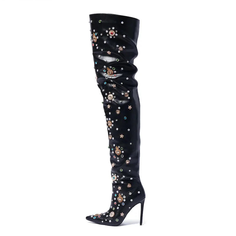 Women's Rhinestone Thigh-High Runway Boots - LiveTrendsX fit view 3