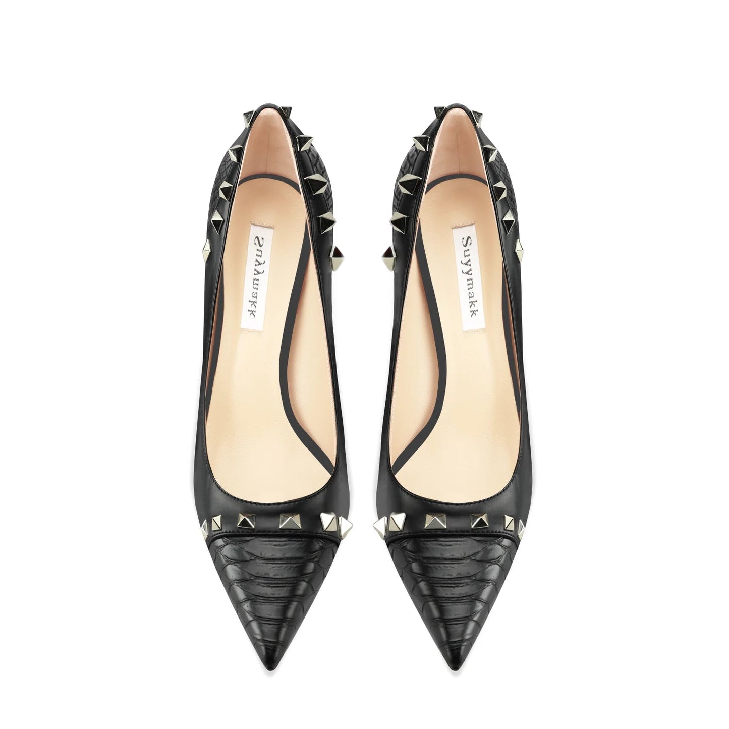 Women Fashion Designer Pumps Stiletto Rivets High Heels Pointed Toe Shoe