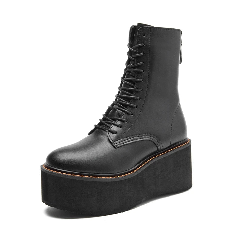 AIYUQI Women Ankle Boots Genuine Leather 2025 New Platform High Heel Short Boots Female Non-slip Large Size Women Winte Boots