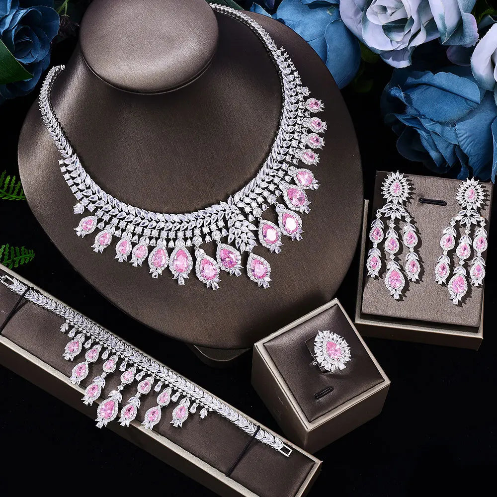 3A Zircon Luxury 4-piece Bridal Wedding Jewelry Set Crystal Necklace Set Dubai Jewelry Set