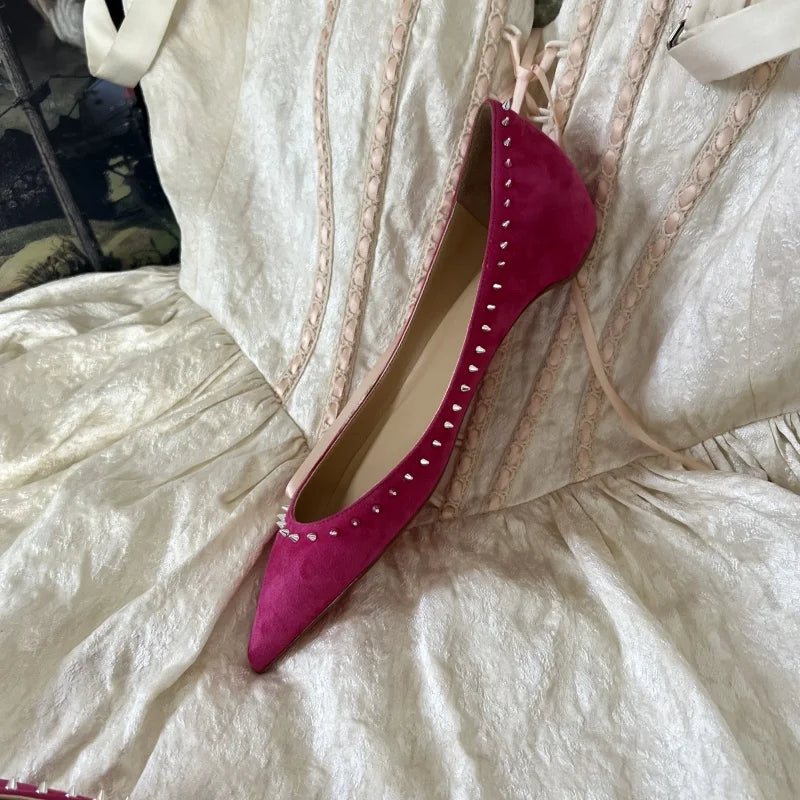 Red Shiny Sole Women Flat Shoes Luxury Designer Genuine Leather Shallow Pointed toe Ladies Flats Party Elegant Women's Shoe