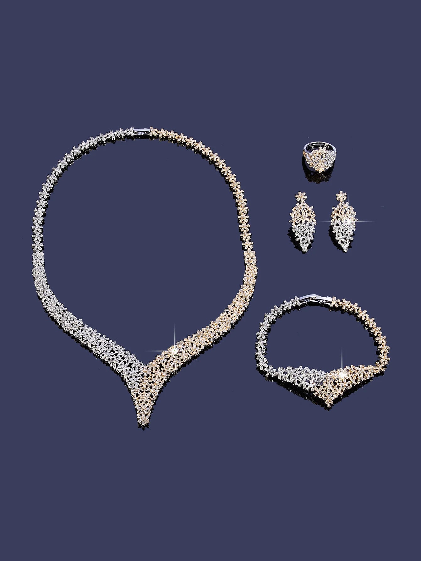 4-piece Ring Cubic Zirconia Bridal Wedding Jewelry Set, Dubai Nigeria Crystal Wedding Jewelry Set