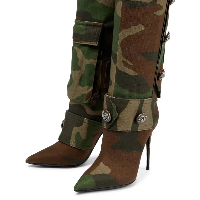 Thin Heel Knee Length Boots Pointed High Heel Willow Nail Large Boots