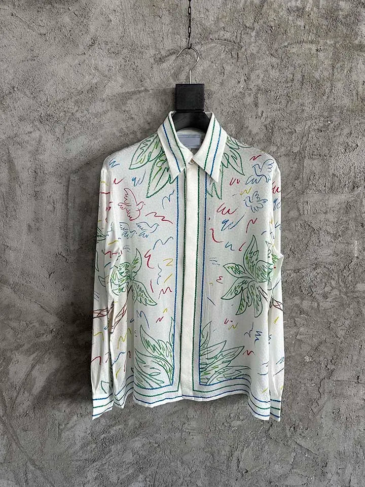 2025 Best Version Casinoblank Printed Women Men Long Sleeve Shirts Loose Fit Oversized Men Casual Shirts Cotton&Silk