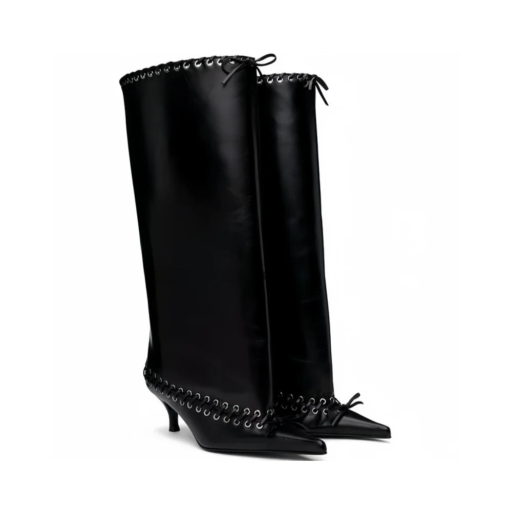 Women's Embellished Cowgirl Boots - Bow Accent Kitten Heel & Wide-Calf Over-The-Knee Luxe Footwear