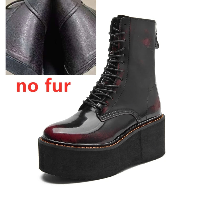 AIYUQI Women Ankle Boots Genuine Leather 2025 New Platform High Heel Short Boots Female Non-slip Large Size Women Winte Boots