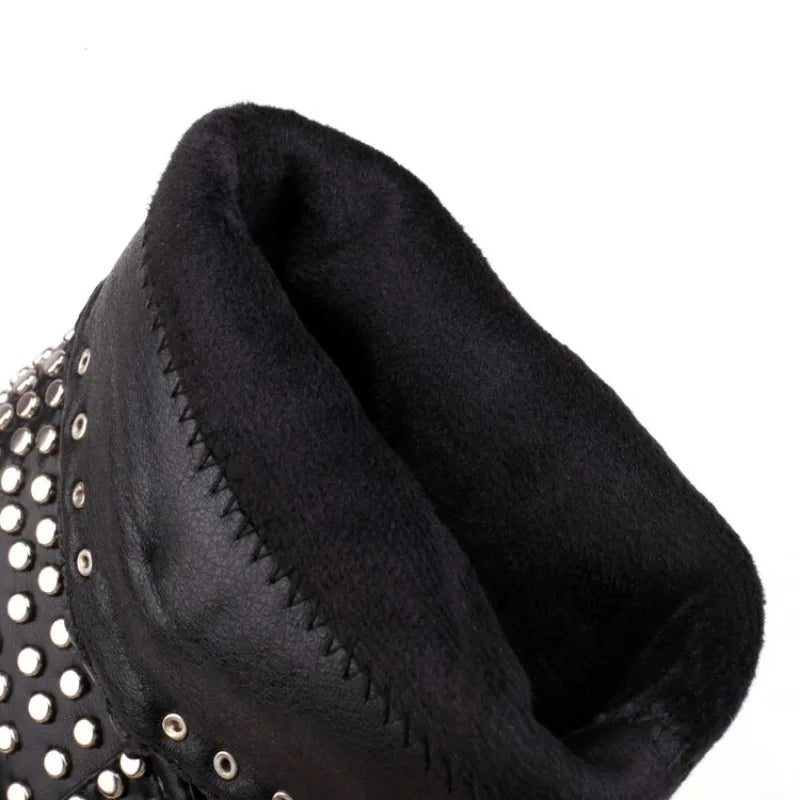 Rhinestone/Rivet Color Blocking Autumn Winter Thick Heel Black Chelsea Women Boots