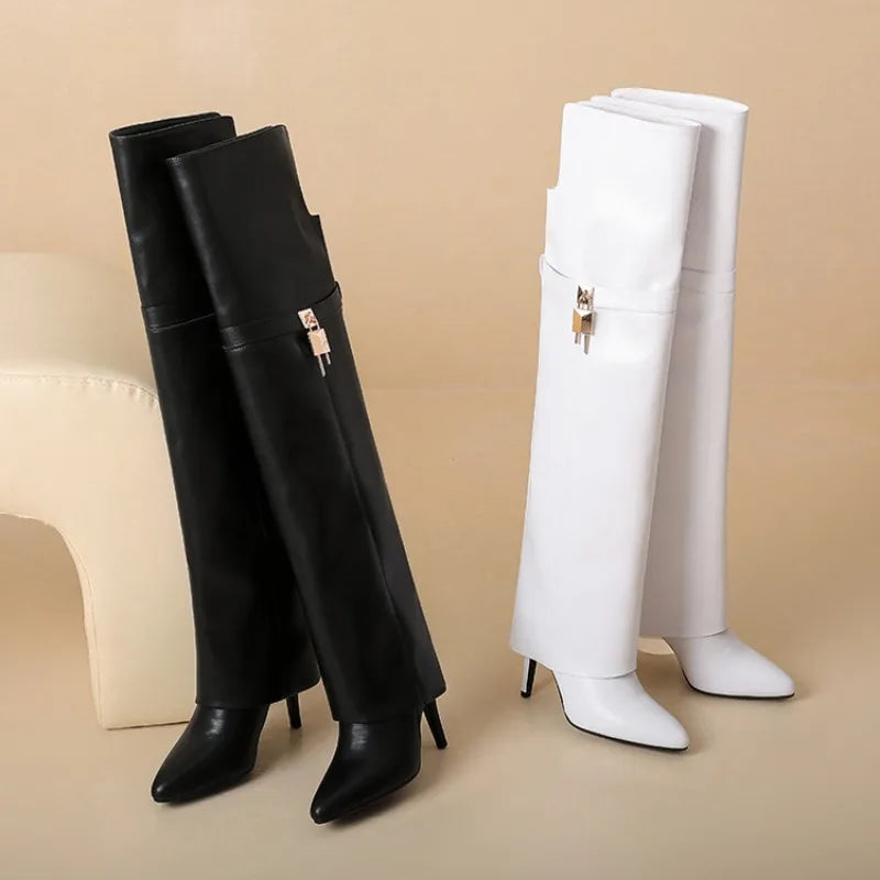 High Heels Withpointed Buckle Decoration, Versatile Over Theknee Fashion Pants Leg Women's Boots