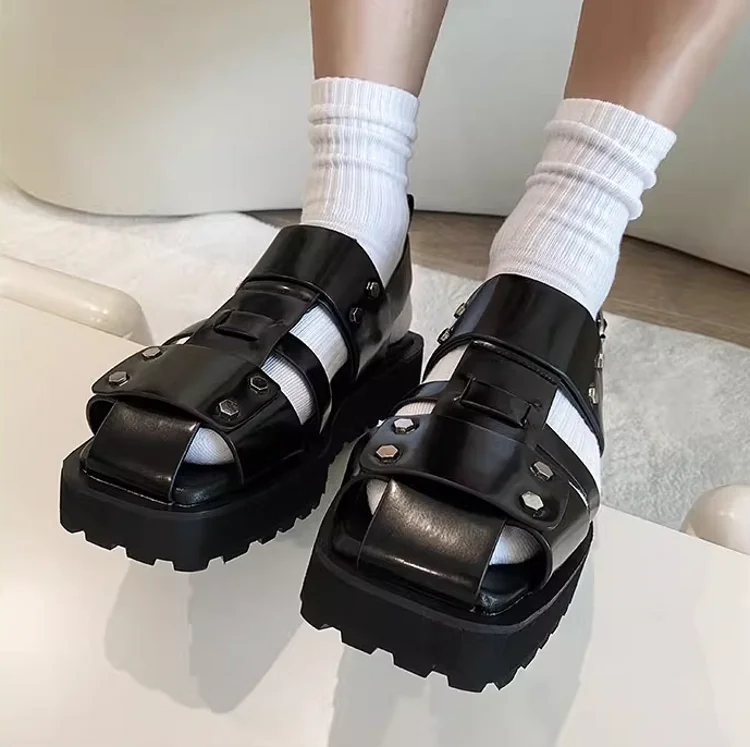 Mens Vintage Thick Platform Gladiator Sandals Summer Casual Square Toe Shoes