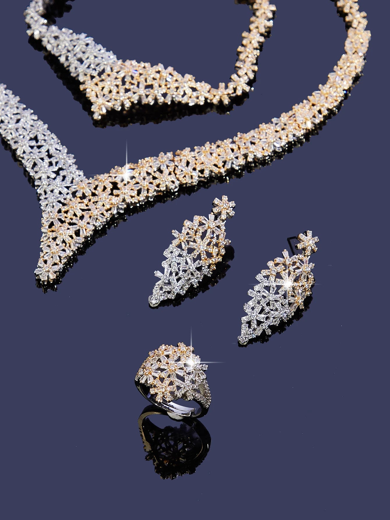 4-piece Ring Cubic Zirconia Bridal Wedding Jewelry Set, Dubai Nigeria Crystal Wedding Jewelry Set