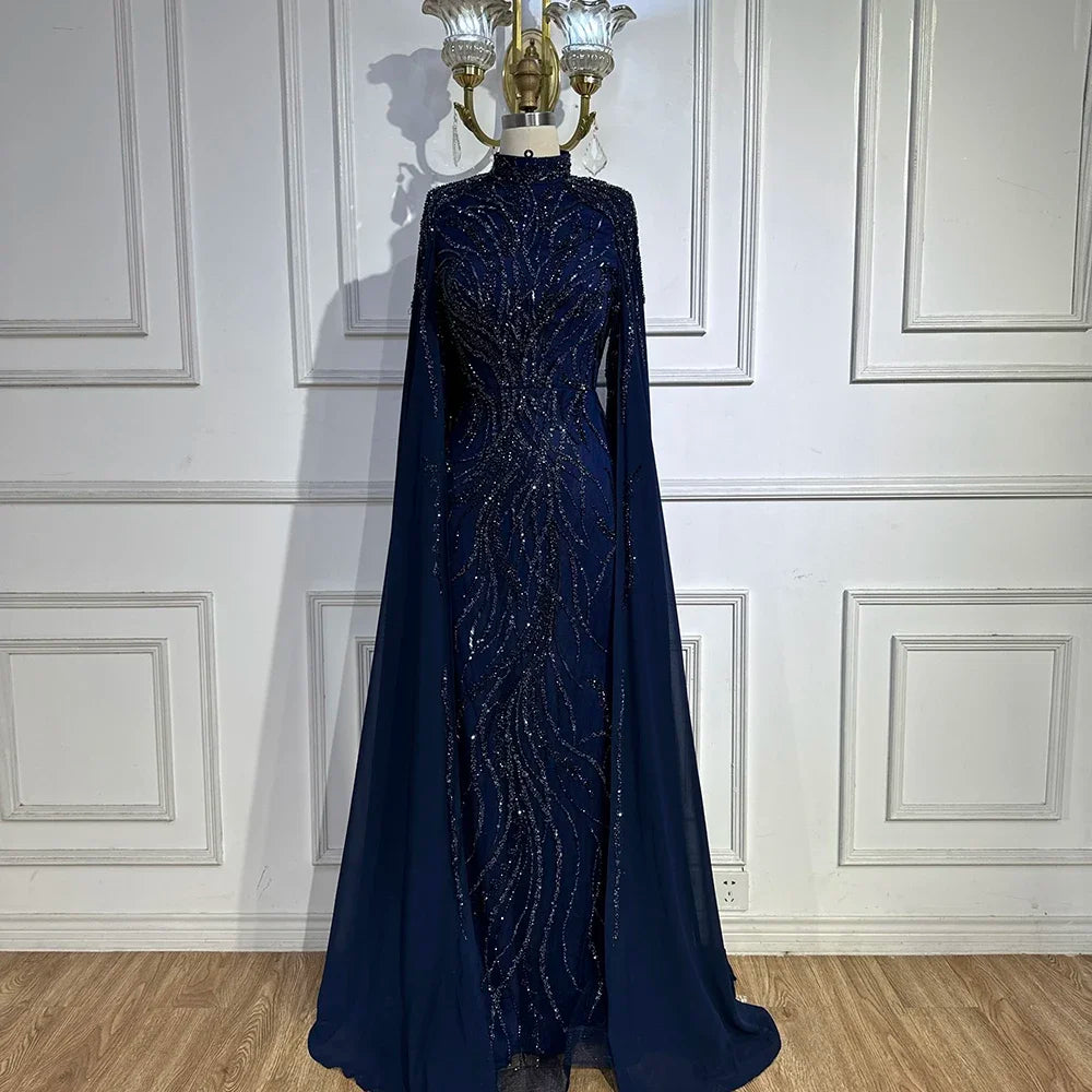 Candy Color Beaded Mermaid Evening Dress with Cap Sleeves and Court Train – Floor-Length Tulle Gown