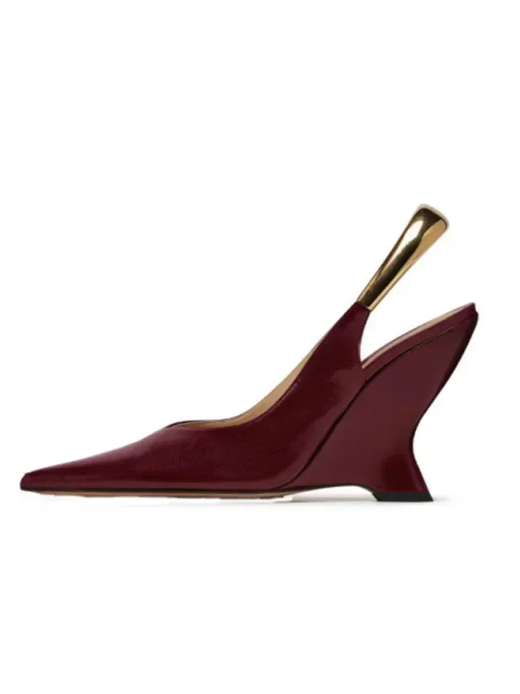 Women's Summer New High Heel Thick Sole Sandals Shaped Heel Shallow Mouth Pointed Fashion Sexy Women's 44 Plus Size Shoes