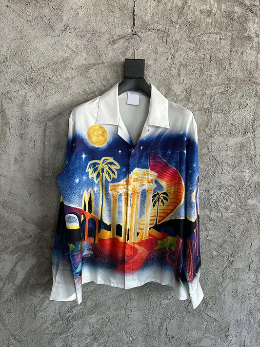 2025 Best Version Casinoblank Printed Women Men Long Sleeve Shirts Loose Fit Oversized Men Casual Shirts Cotton&Silk