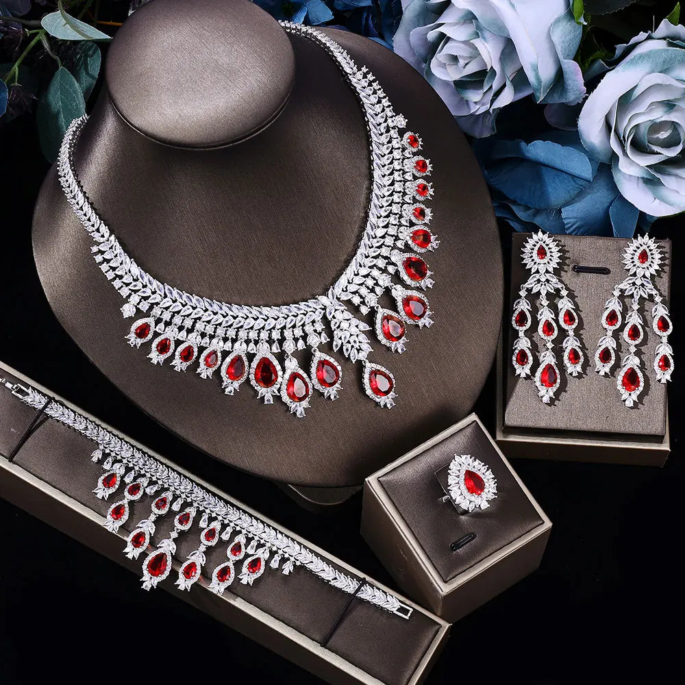 3A Zircon Luxury 4-piece Bridal Wedding Jewelry Set Crystal Necklace Set Dubai Jewelry Set