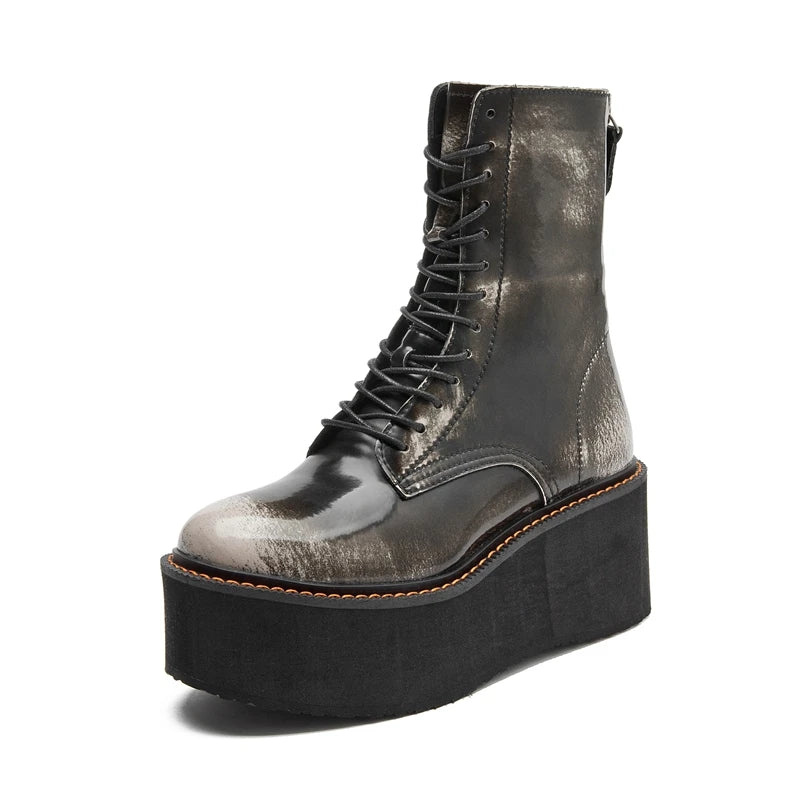 AIYUQI Women Ankle Boots Genuine Leather 2025 New Platform High Heel Short Boots Female Non-slip Large Size Women Winte Boots