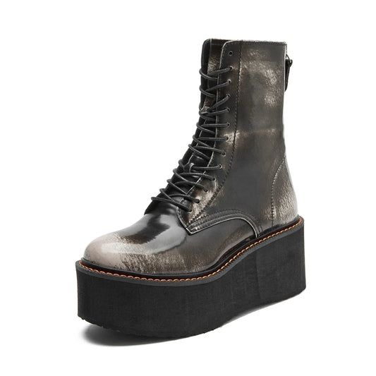 AIYUQI Women Ankle Boots Genuine Leather 2025 New Platform High Heel Short Boots Female Non-slip Large Size Women Winte Boots