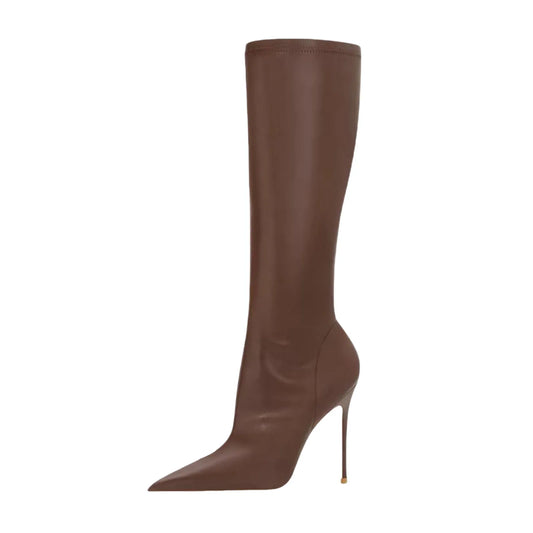 Mid-Calf boots Pointed toe Sidek zipper Super high heel Modern boots Simple style Skinny boots