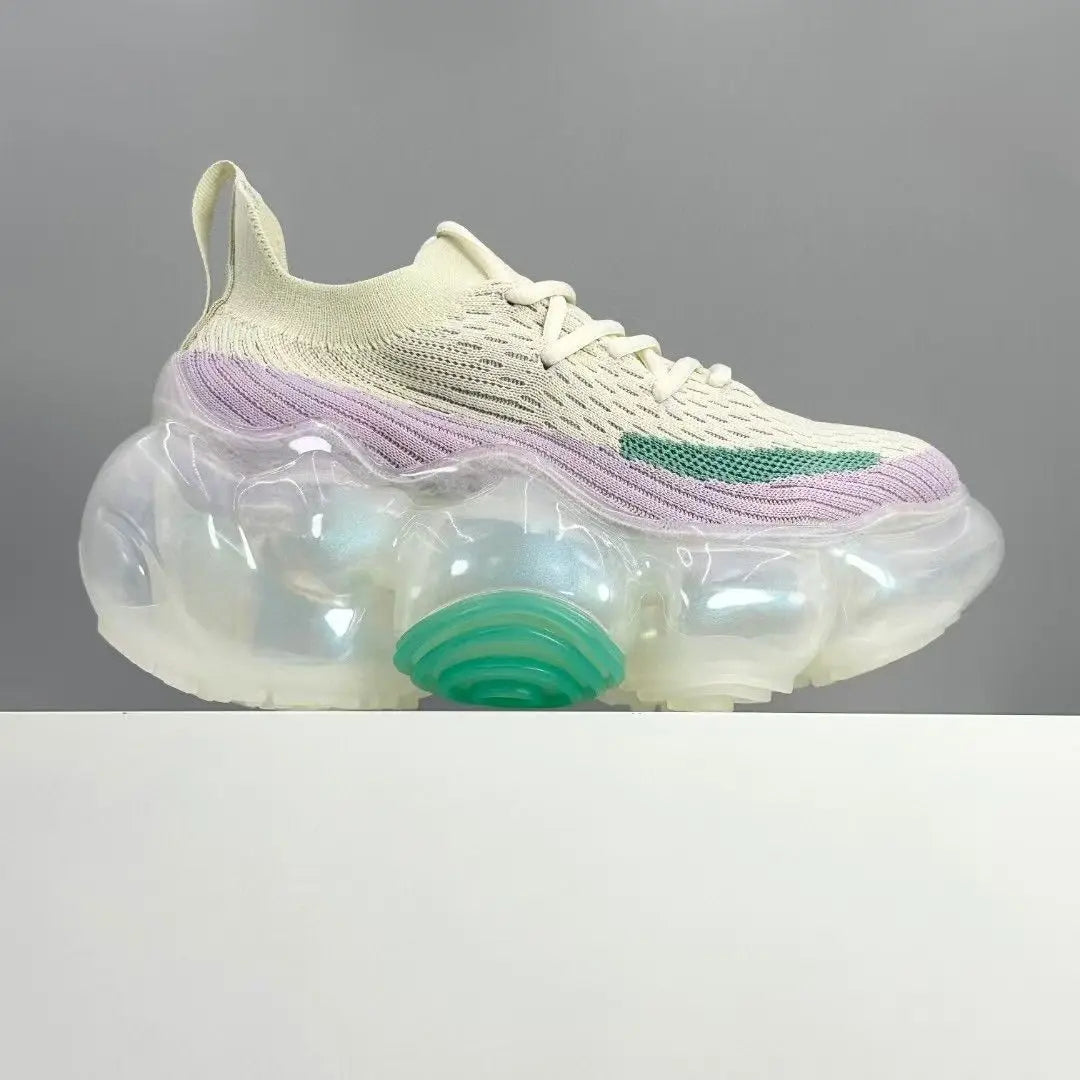 2025 New Japanese Air Cushion Women Chunky Sneakers Knitted Mesh Heightening Jelly Casual Sports Shoes High Quality Luxury Y2k