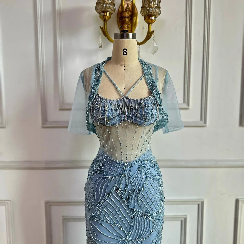 Women’s Beaded Mermaid Evening Dress – Blue