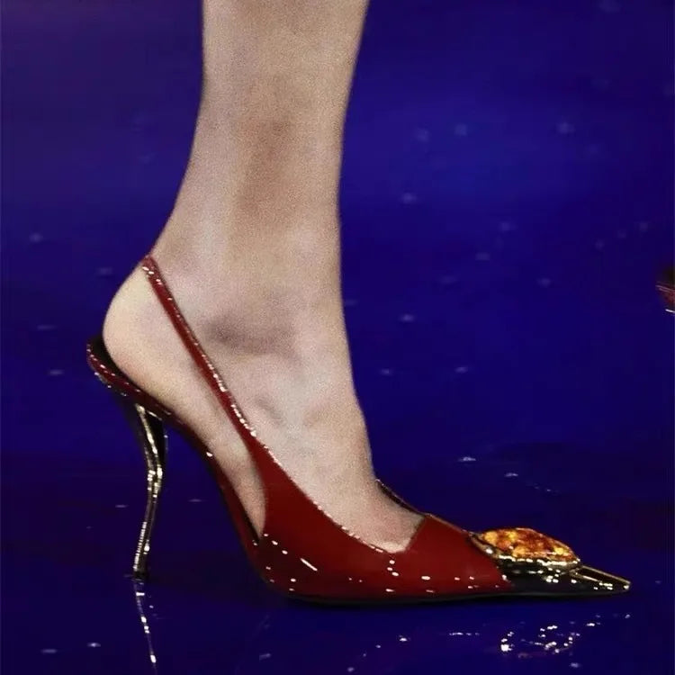 Small Square Shaped High-heeled Gemstone Sandals for Banquets Plus Size Women's Sandals