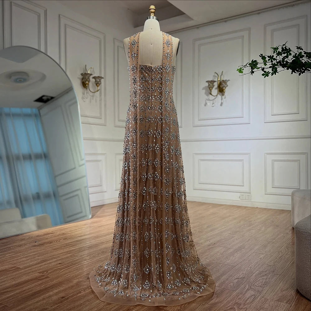 Strapless Mermaid Evening Dress with Beading – Floor-Length Tulle Gown with Court Train