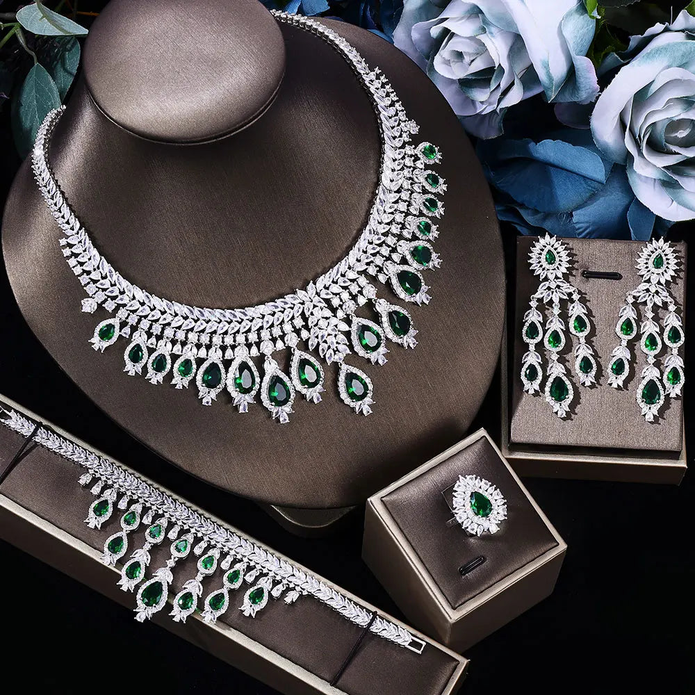 3A Zircon Luxury 4-piece Bridal Wedding Jewelry Set Crystal Necklace Set Dubai Jewelry Set