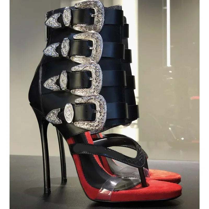 Crystal Flip Toe Sandal Ankle Boots Sexy Pointed Toe Thin Heel Mixed Colors Women Modern Shoes