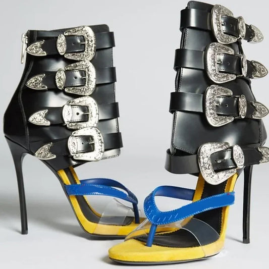 Crystal Flip Toe Sandal Ankle Boots Sexy Pointed Toe Thin Heel Mixed Colors Women Modern Shoes