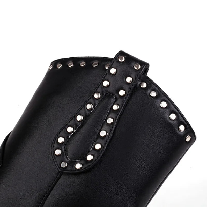 Rhinestone/Rivet Color Blocking Autumn Winter Thick Heel Black Chelsea Women Boots
