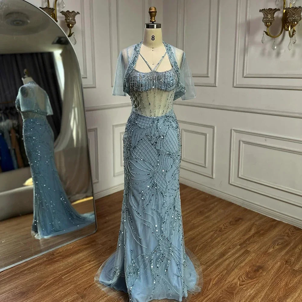 Women’s Beaded Mermaid Evening Dress – Blue