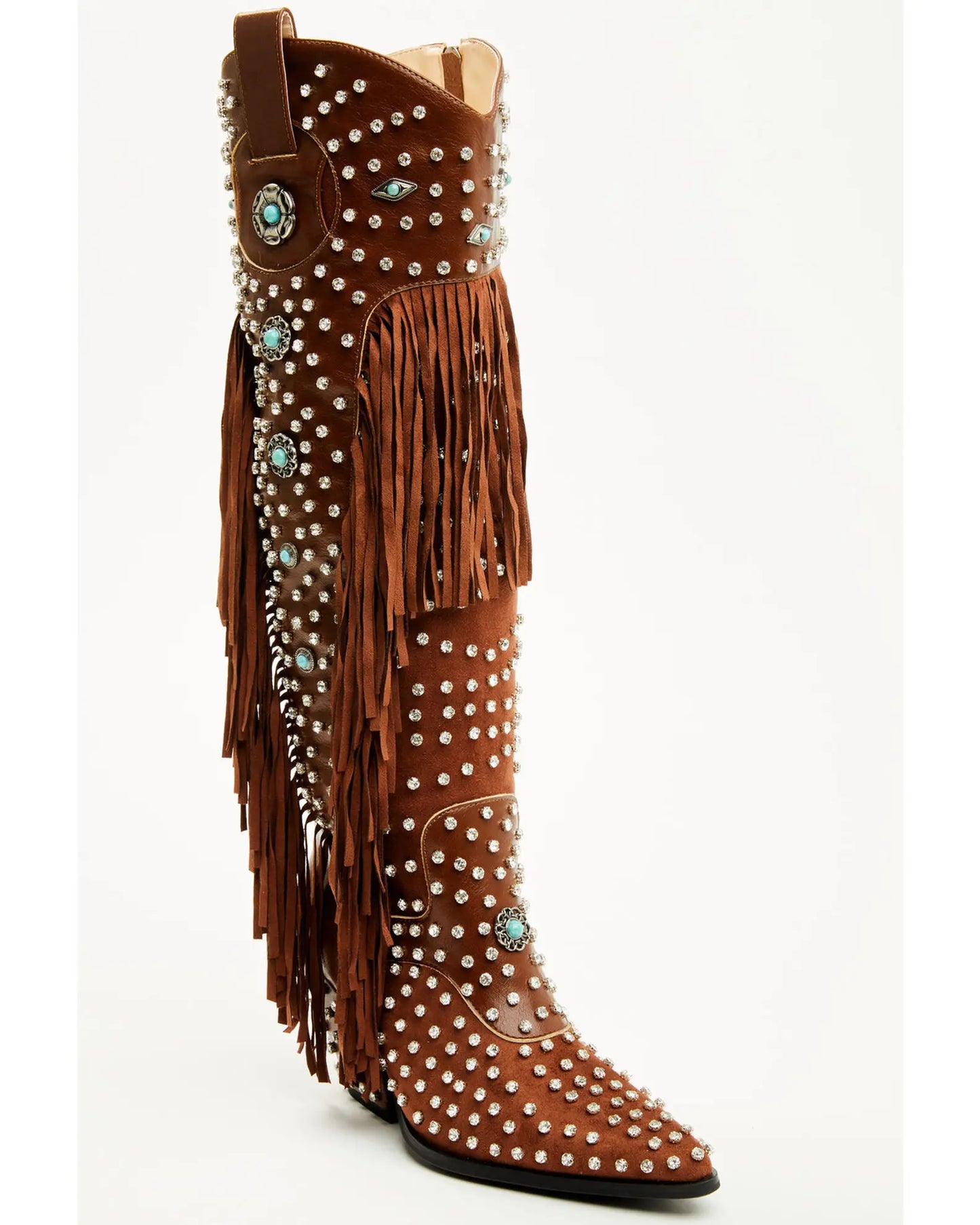 2025 Retro Westen Long Boots Pointy Toe Thin Heels Knee Boots Side Zipper Shoes Winter Cowgirl Fashion Runway Shoes 44