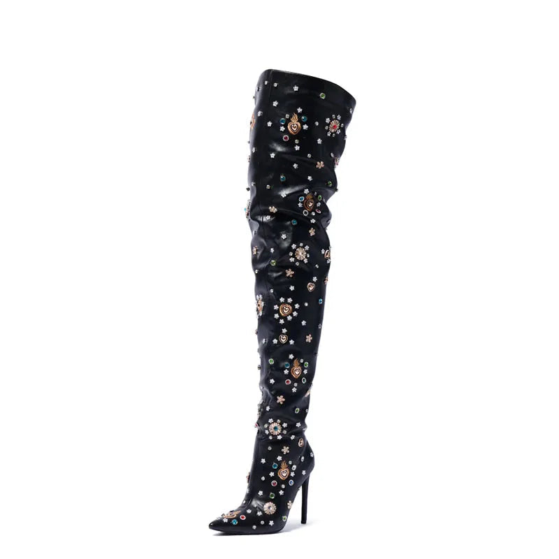 Women's Rhinestone Thigh-High Runway Boots - LiveTrendsX fit view 4
