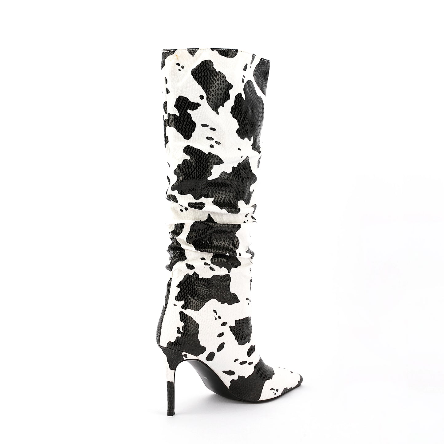 Cow grain Pointed toe Slip-on Super high heel Pleated Middle boots Mixed Colors Modern boots