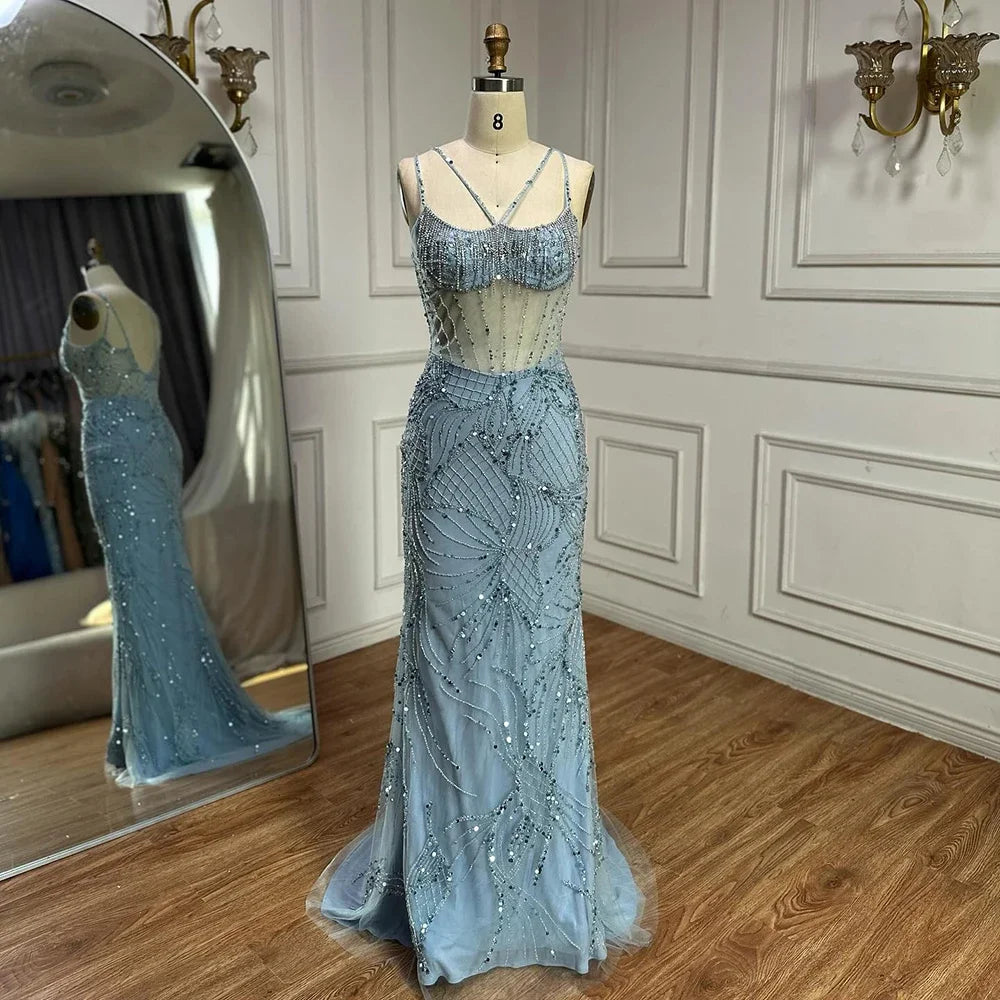 Women’s Beaded Mermaid Evening Dress – Blue